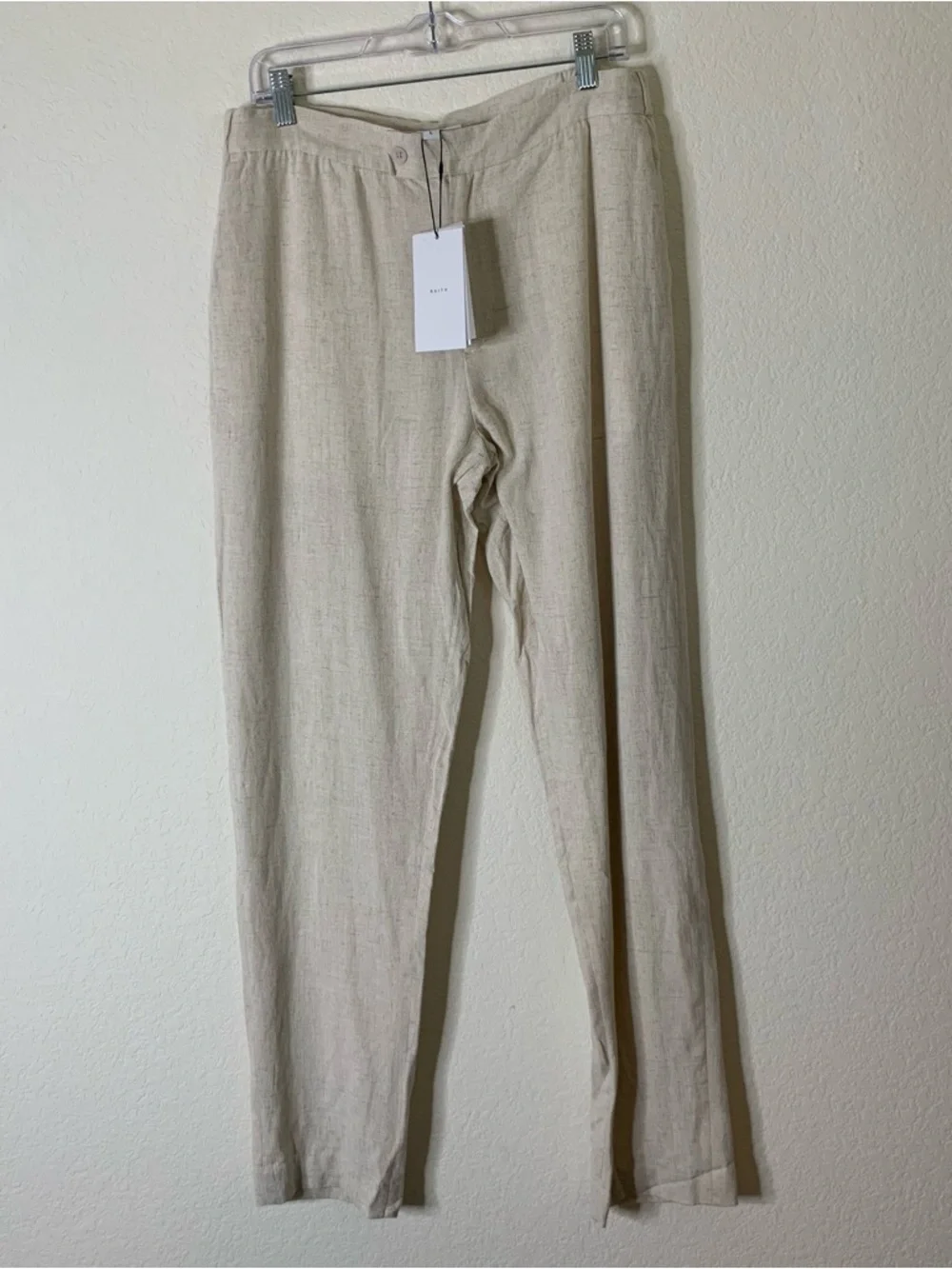 Raith Mens cami linen straight leg trouser in oatmeal L NWT